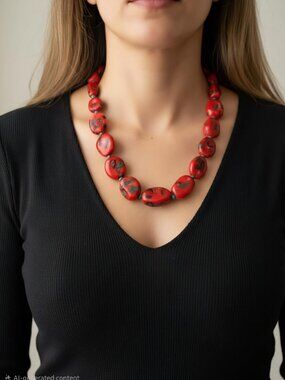 Tibetan Red Coral inlaid with Turquoise Necklace